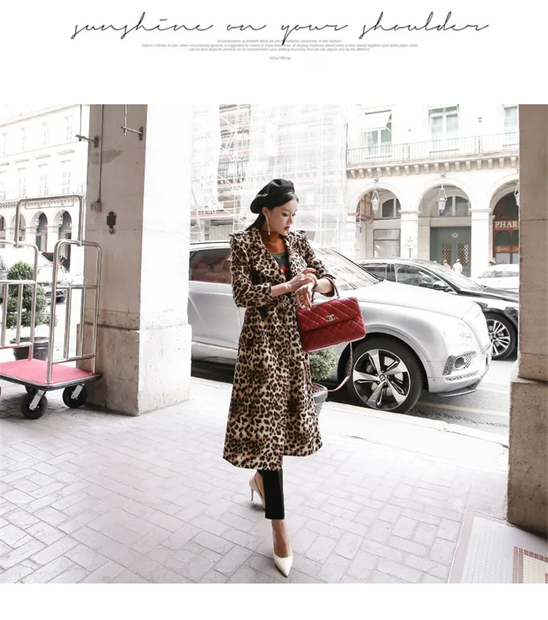 RUGOD, новинка, длинный Тренч, женское леопардовое повседневное пальто с длинным рукавом, Женское пальто с поясом, модная теплая зимняя одежда, casaco feminino