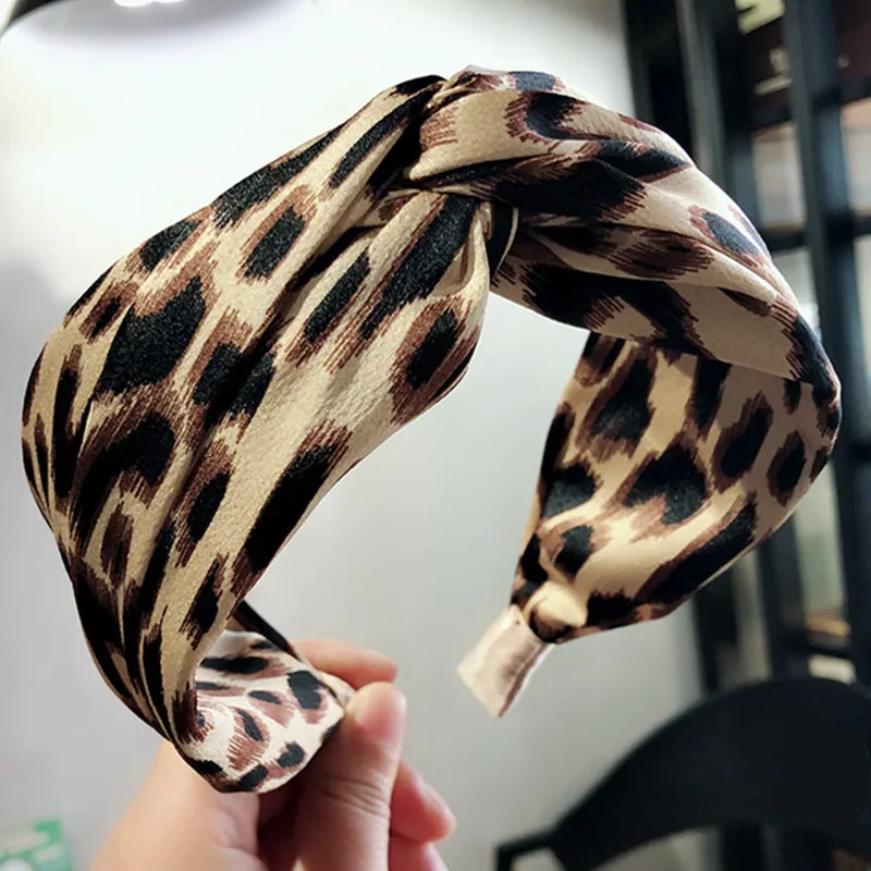 

New contrasting color cross leopard print knotted wide side headband women's headband pressure hair clips hair accessories