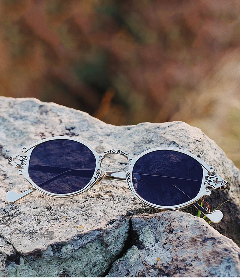 SHAUNA Ins Популярные готические маленькие овальные панк Солнцезащитные очки мужские ретро металлические стимпанк Солнцезащитные очки для женщин