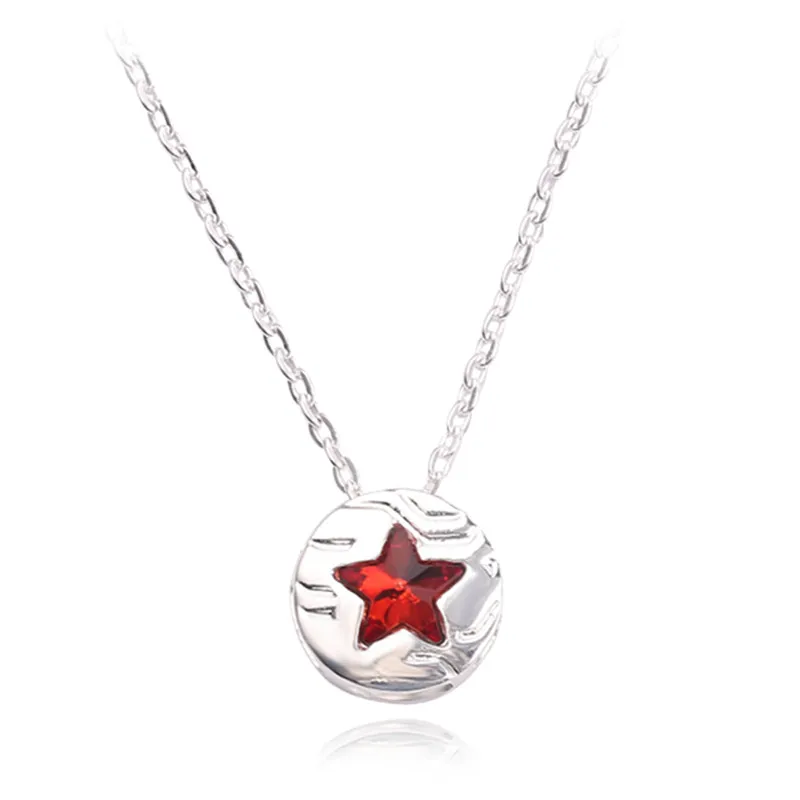 

Marvel movie silver Necklace US Captain Shield Red Five-pointed Star Two-layer Hollow Light Necklace Fashion Film Jewelry G