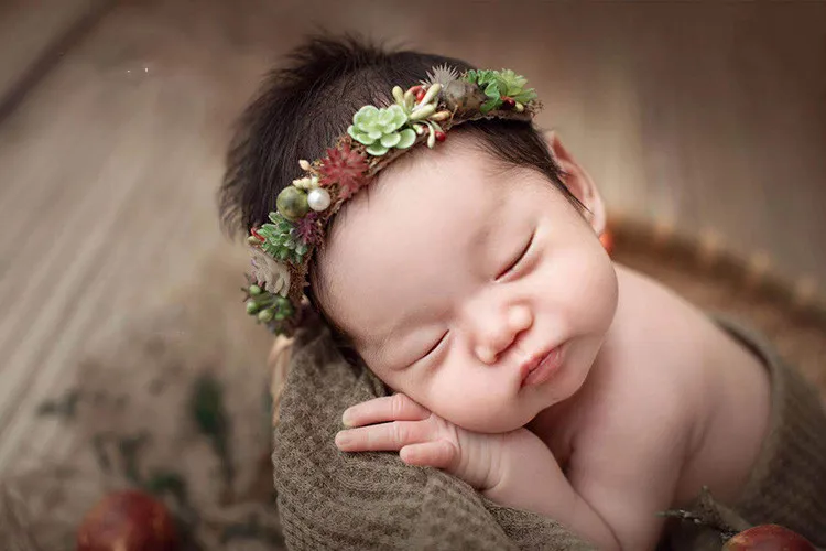 Newborn photography props baby headband  graland crown forest plants decorated headflower baby photo