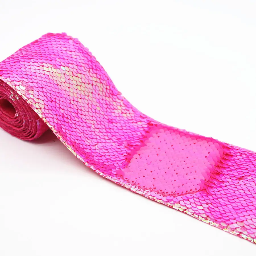 2Yard 3" 75mm Double Color Reversible Sequin Ribbon DIY Hair Bows Blingbling Handmade Materials,MD19052602 - Цвет: 44 Neon pink