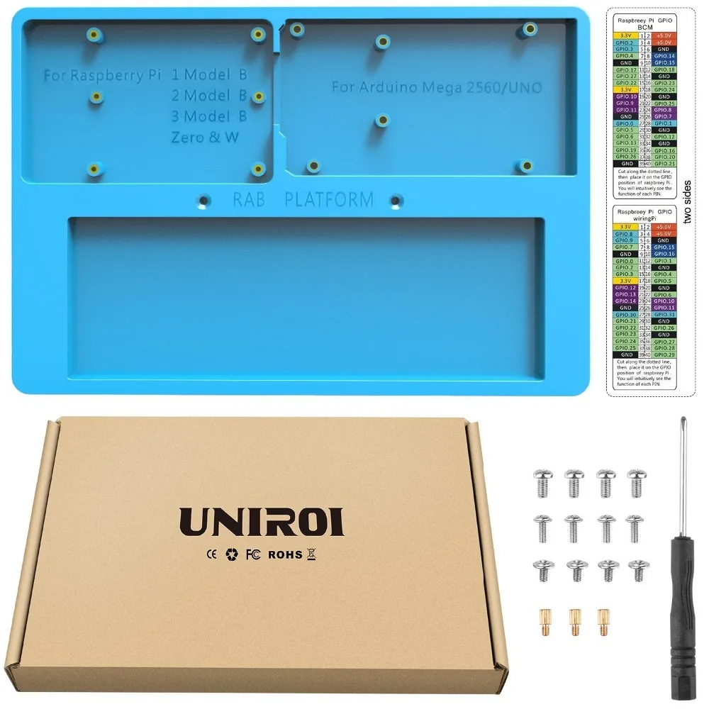 Raspberry Pi 3 2 1 Model B RPI Zero W and Zero 400 UA031 UNIROI Arduino RAB Holder 7 in 1 RAB Holder Breadboard,Base Plate Case for Arduino Uno R3 Mega 2560