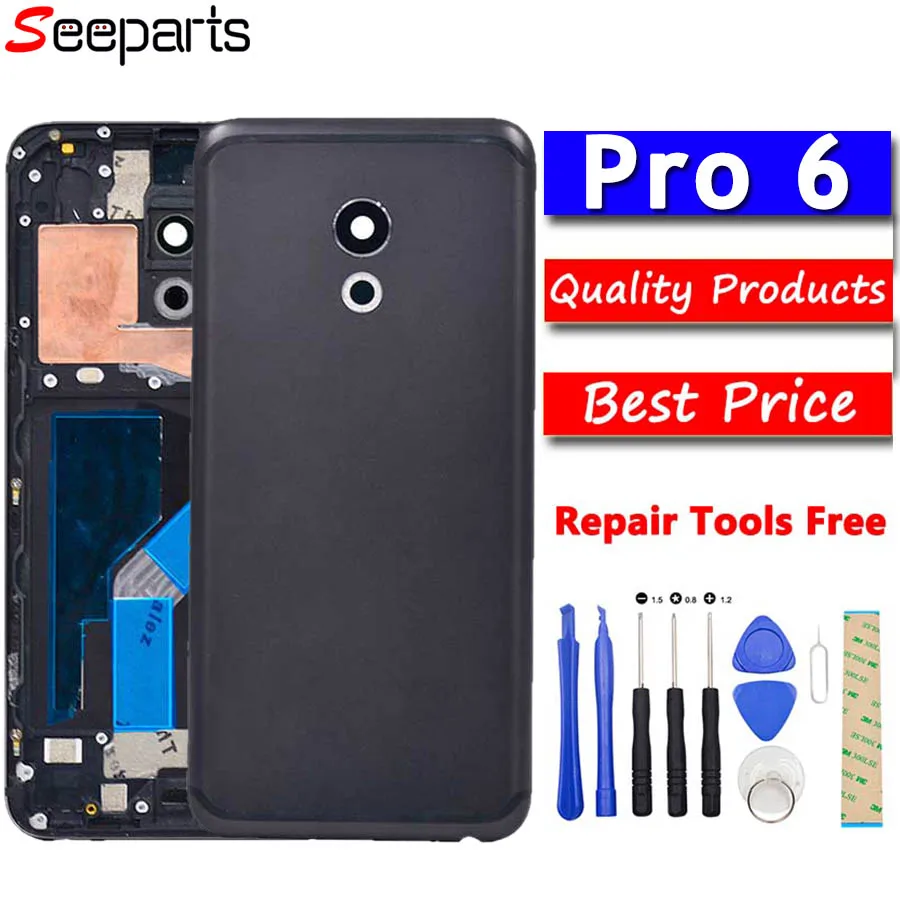 

New For Meizu Battery Door Back Cover SIM Card Tray Housing Case For MEIZU PRO 6 5.2 Inch With Camera Lens+Power Volume Buttons