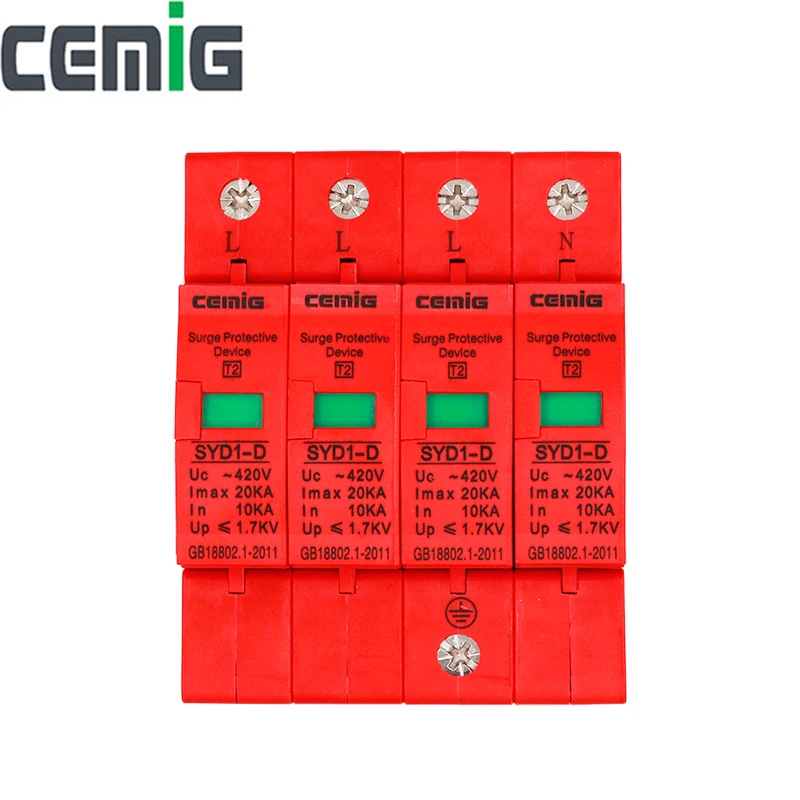 Goedkoop Cemig SYD1 D Overspanningsbeveiliging Apparaat SPD 4P AC420V 20kA Lage spanning Afleider Apparaat Bliksembeveiliging