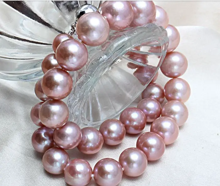 gorgeous 13-14mm south sea round lavender pearl necklace 18inch 925s KKK