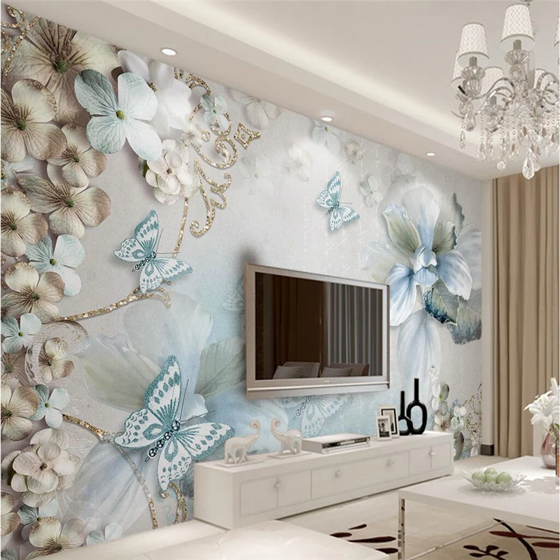 Beibehang 3d 壁画ルームの壁紙ユリ真珠のネックレスダイヤモンドの花テレビの背景の壁論文の家の装飾 Wallpapers For Living Room Mural Wallpaper3d Mural Wallpaper Aliexpress
