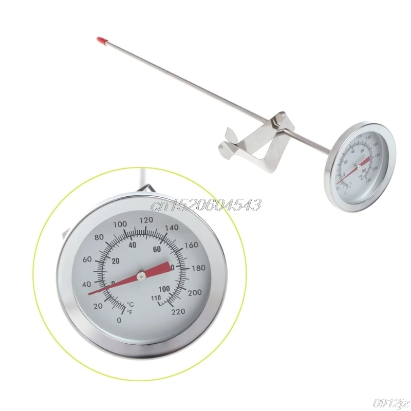 

12" Brew Kettle Thermometer Side Clip 304 Stainless Steel Homebrew Beer Probe Thermometer -10-100 C 0-220 F Dial Face New