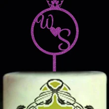 Пользовательские Блестки Свадебный торт Топпер-персонализированные сердце Mongram венок инициалы фамилия торт-Деревянный Торт Топпер для свадьбы Mongram