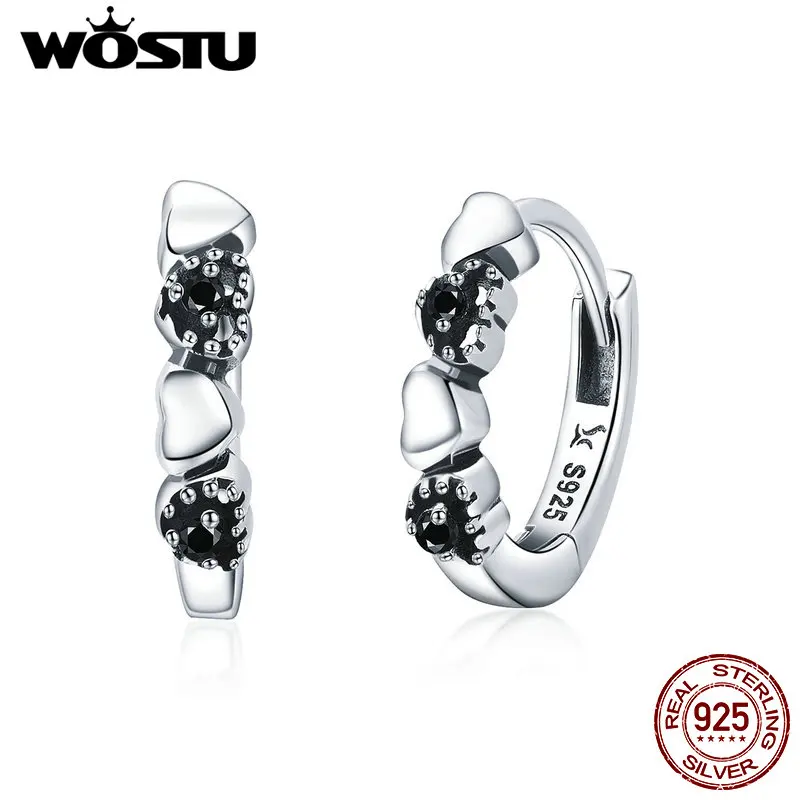 Женские серьги кольца WOSTU из стерлингового серебра 925 пробы с черным фианитом в