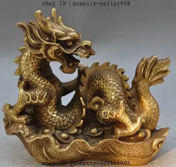 

China Brass Wealth Cabbage yuanbao fengshui Lucky zodiac Dragon animal Statue