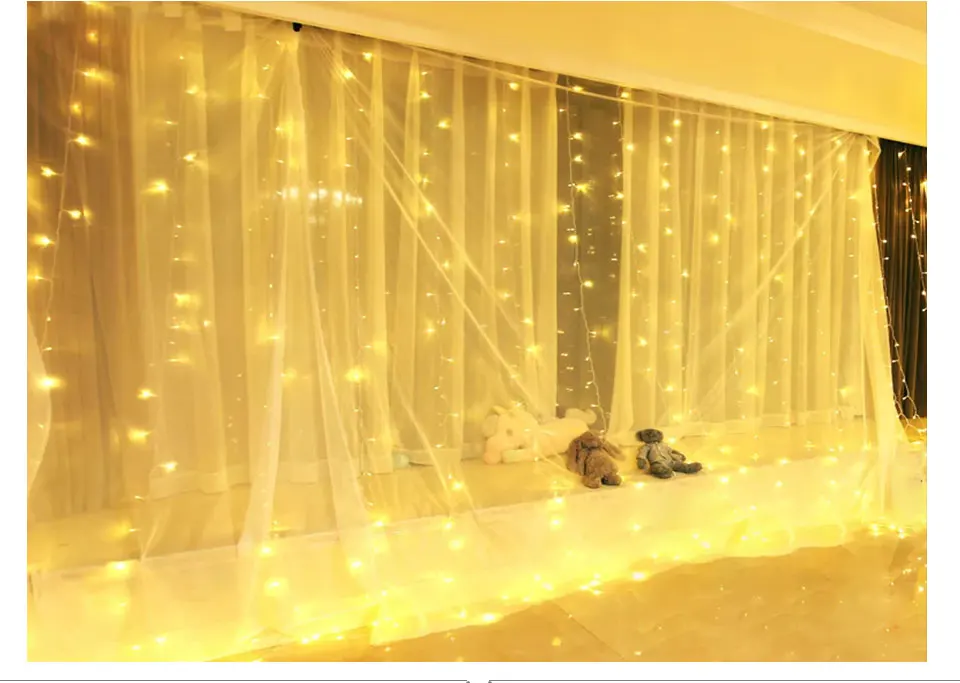 USB LED Curtain Holiday Lights Copper Wire 3x3m 300 LED String Garland Window Christmas Lights Fairy Wedding Party Decoration (15)