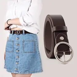 Модные простые женские искусственная кожа талии ремни круглый металлический круг пряжки с булавкой пояс для женщин джинсы