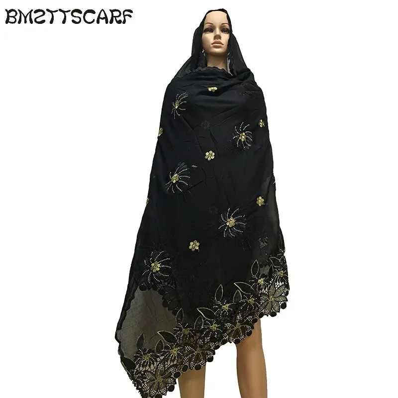 African Women Scarf flower embroidery design Big size Soft Cotton Scarf