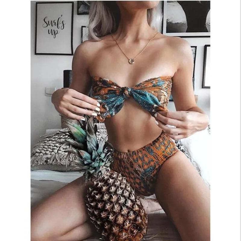 

Bikini 2019 Sexy Women Swimwear 2pcs Suit Pineapple Swimsuit Bow Tie Fashion Beachwear Bathing Suit Thong Bikini Set