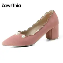 ZawsThia элегантные женские высокий каблук свадебные туфли женские модельные туфли-лодочки с жемчугом мелкой кеды Большие размеры 41, 42, 43 11