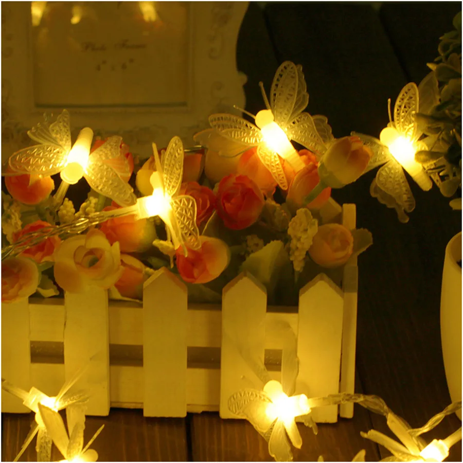 Светильник-гирлянда на батарейках с бабочкой, разноцветная Светодиодная лампа для улицы, внутреннего освещения, декоративный светильник, для сада, вечерние, Рождественский, сказочный светильник