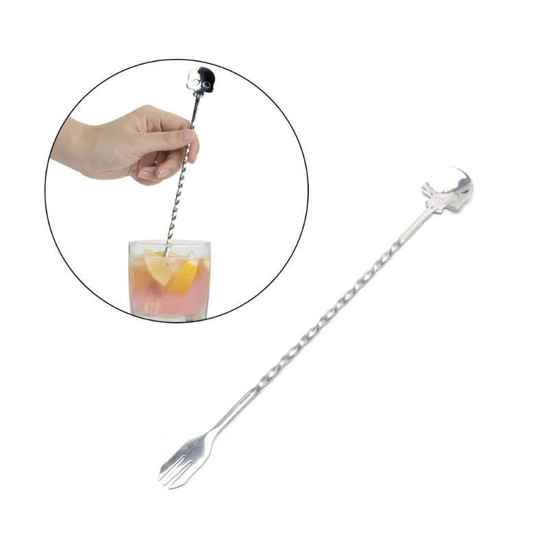 

OOTDTY Multifunction Stainless Steel Skull Shape Long Handle Spoon Dessert Cake Fork
