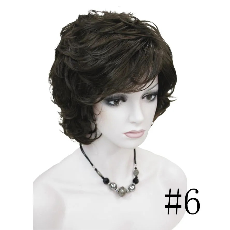 StrongBeauty женские парики черный/коричневый натуральные короткие вьющиеся волосы синтетический полный парик 18 цветов - Цвет: #6