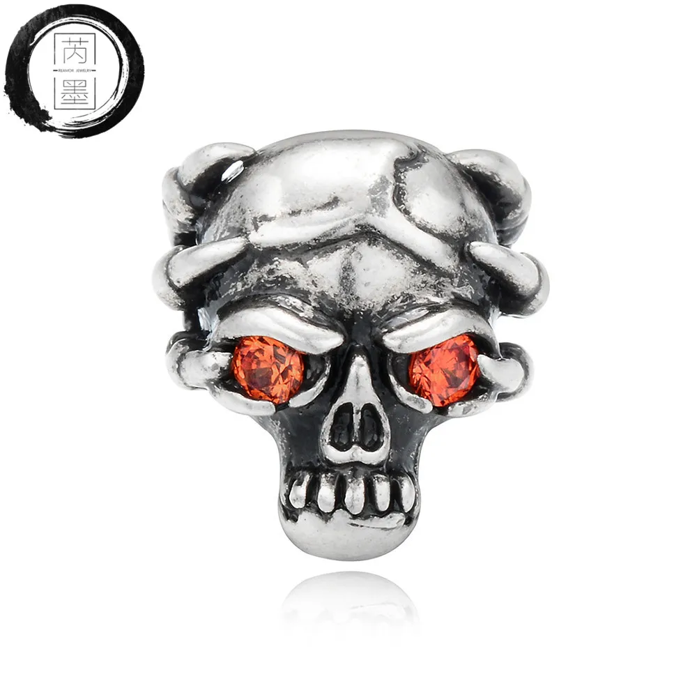 

RUIMO Red Zirconia Eye Silver Plated Copper Alien Skull Beads Rose Gold Metal Bronze Beads for Beaded Bracelets Jewelry Making