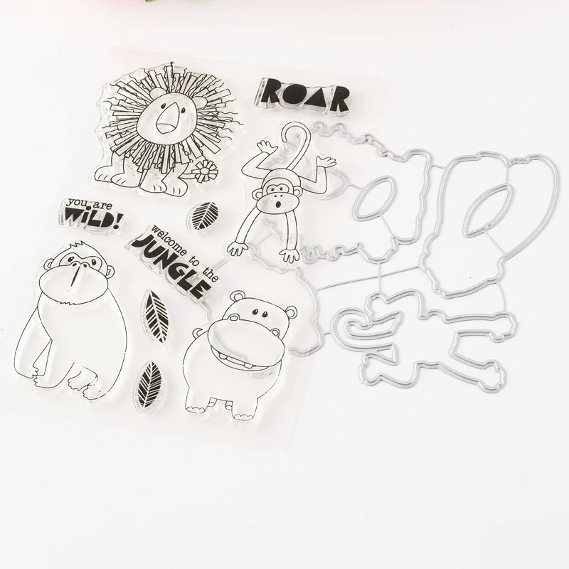 Animal Lion/Monkey Metal Cutting Dies and Clear Stamp for DIY Scrapbooking Photo Album Decoretive Embossing Stencial | Канцтовары для