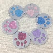 200 шт/партия Новая бирка с адресом для домашних животных собаки ярлыки в форме кота гулиттера имя бирка 25 мм диаметр отпечатки собачьих лап идентичность