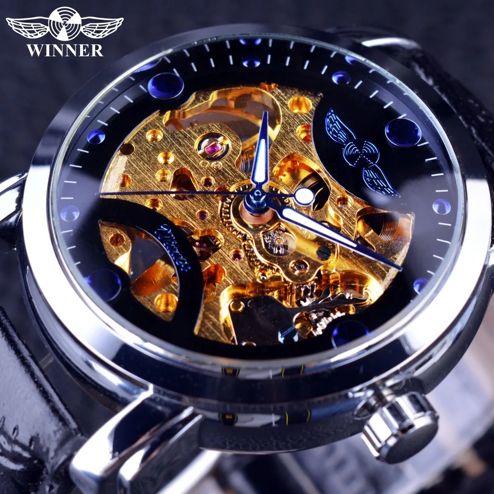 

Winner Golden Movement Blue Ocean Design Transparent Mens Watch Top Brand Luxury Male Wrist Watch Skeleton Automatic Watch Clock