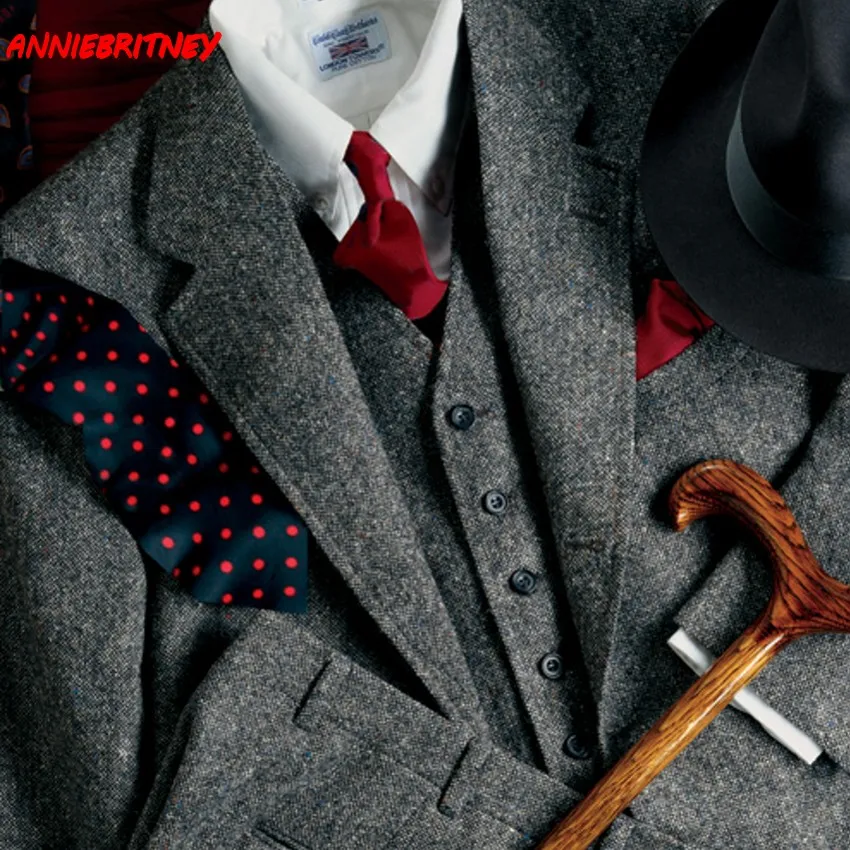 Серый твидовый костюм мужские зимние теплые свадебные костюмы Ternos Masculino