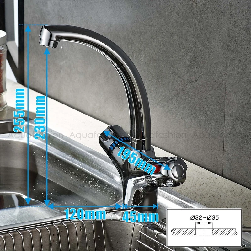  Thermostatic Faucet Kitchen Mixer Tap Flexible Swivel Spout Kitchen Faucets Hot and Cold Thermostat - 32838297926