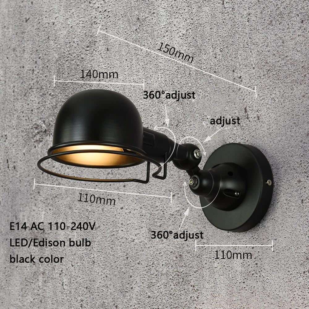Настенный светильник e14 механический кронштейн французский Jielde настенный светильник Reminisce Выдвижной двойной винтажный складной стержень без выключателя lustre - Цвет абажура: Black S