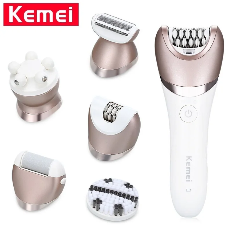 

Kemei KM-8001 5 in 1 Epilator Lady Shaver Facial Cleaner lady face brush machine Waterproof Knife Electric Shaver Women Shaver