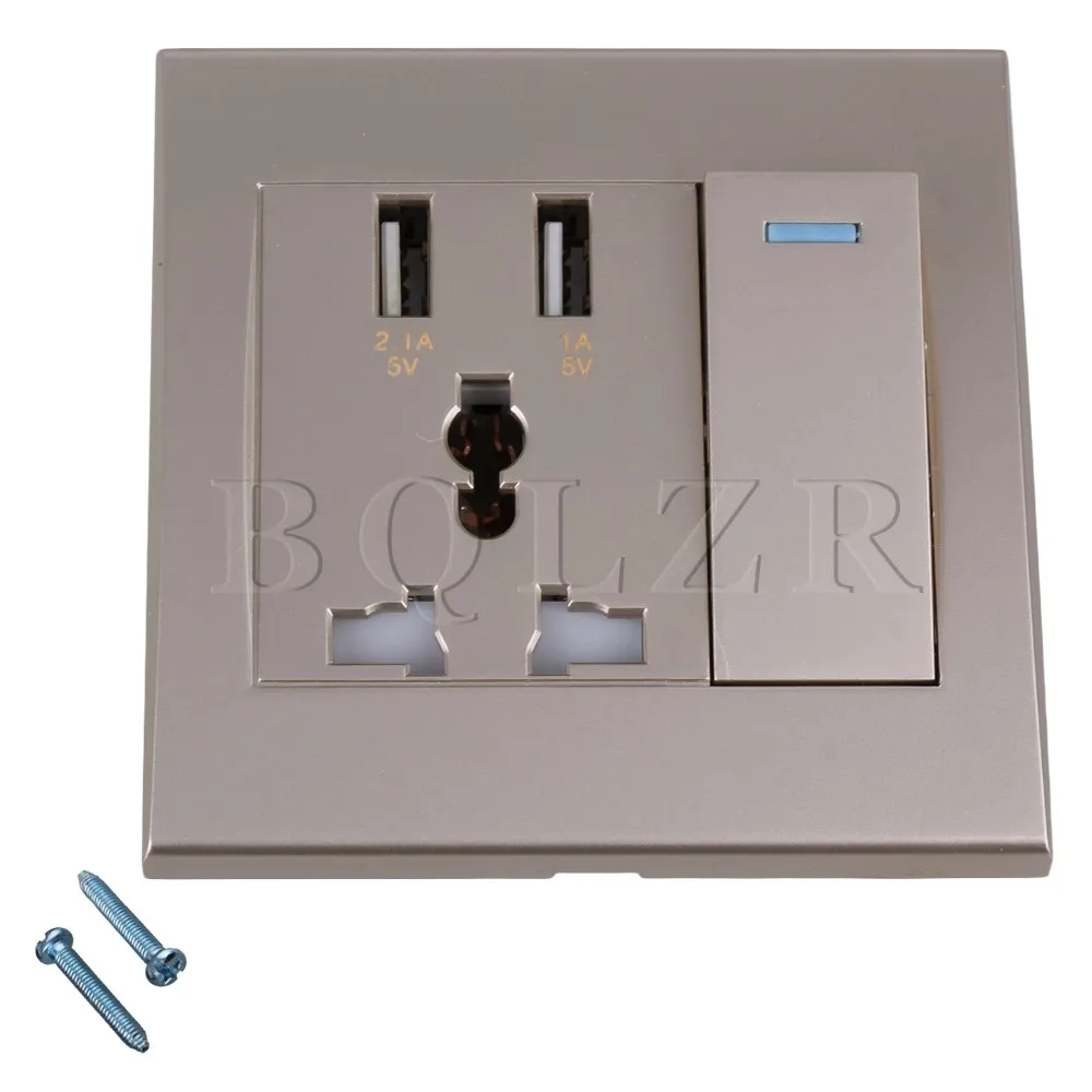 

BQLZR 86x86x40mm Gold 3 Hole AC Power Outlet & Switch Control & Dual-USB Wall Socket