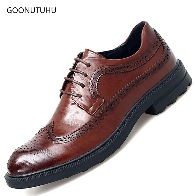 Clásico Los Genuino brown Zapatos Boda Cuero 2019 Para Formales Black Marrón Negro Hombres Zapato Y Moda Oficina Elegante Brogue Hombre De Vestir 1qqE08w