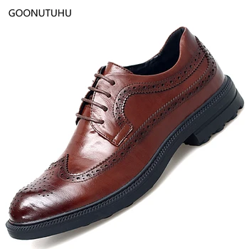

2019 fashion men's dress shoes genuine leather classic black & brown office brogue shoe man elegant wedding formal shoes for men