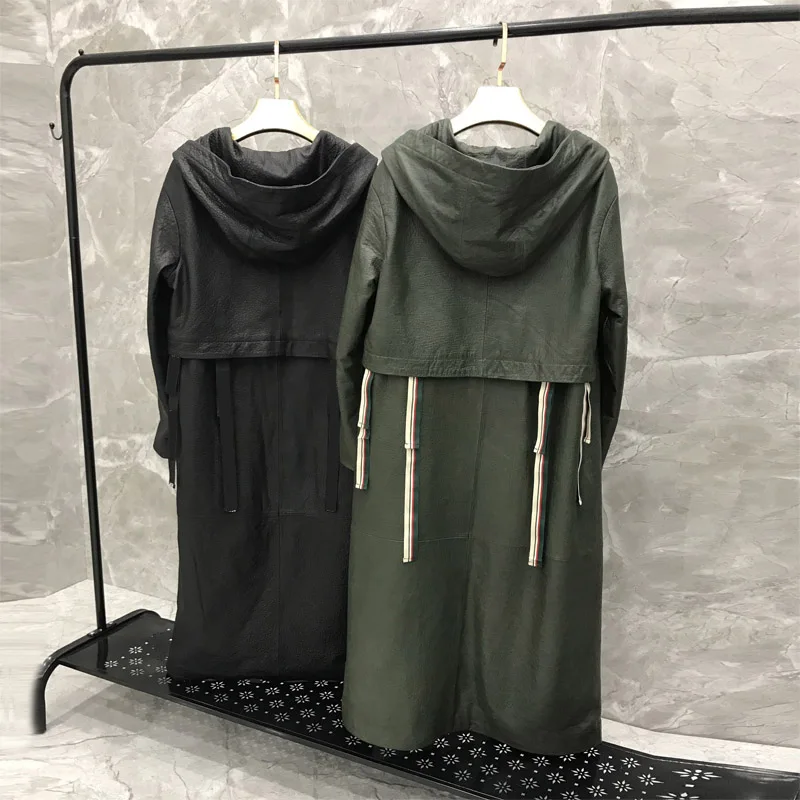 2019 New Arrival Real Leather Jacket Drawstring Genuine Leather Jacket Women Plus Size Hooded Lambskin Leather Coat for Women