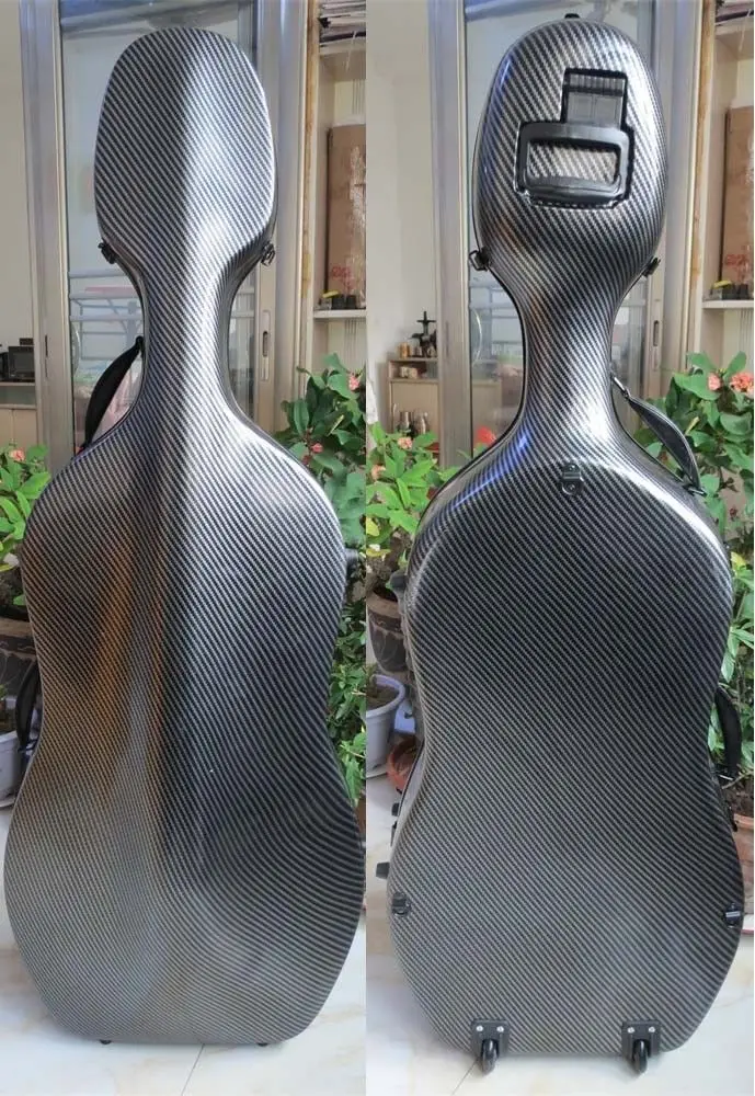 

Full size 4/4 composite Carbon fiber Cello Case in black color with Wheels