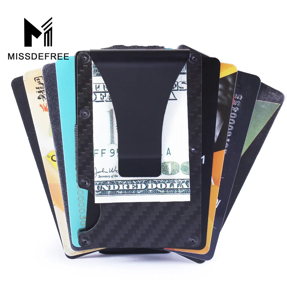 Carbon Fibre ID Wallet Money Clip and Credit Card Holder Slim Small Compact RFID
