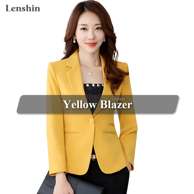 Lenshin высококачественный Блейзер прямой и гладкий жакет офисный женский стиль пальто деловая официальная одежда яркие цвета тяжелые Топы - Цвет: Yellow Blazer