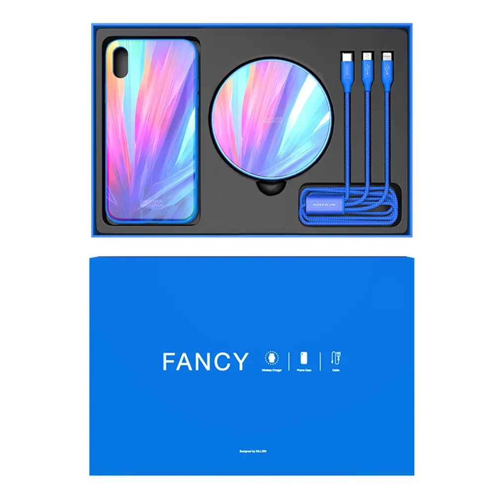 

Fast Charger For iPhoneX Wireless Charging Pad With Phone Case 3 In 1 Charging Cable Universal Phone Accessories
