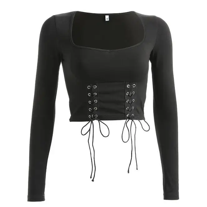 

2019 new sexy corns bandage openwork drawstring long-sleeved T-shirt
