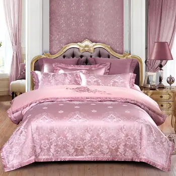 

Satin jacquard Bedding Set Bed Cover Style Bed Set Pink Series Duvet Cover Set Bed Cover Pillowcases Queen King size bed