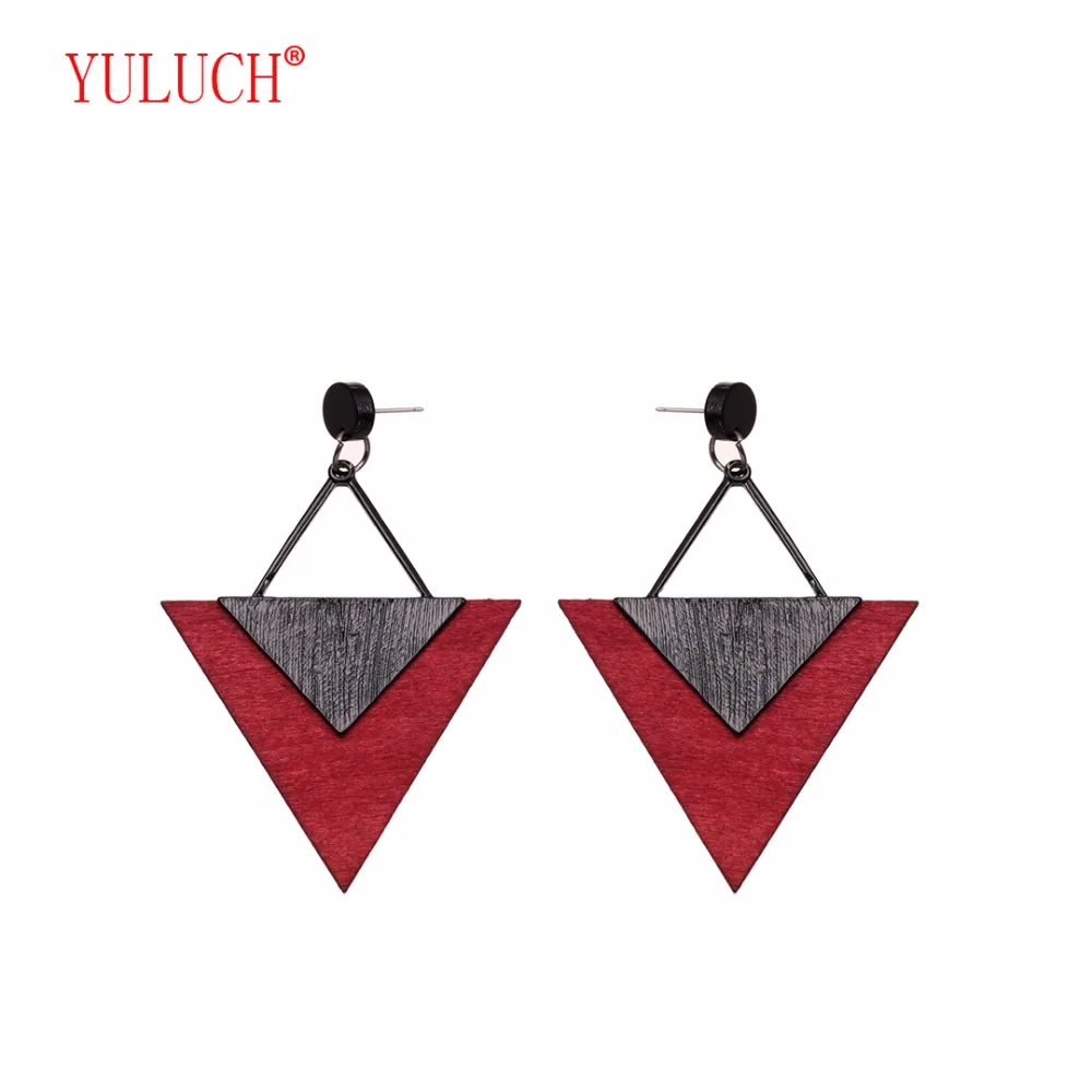 YULUCH, Индивидуальные женские серьги из цинкового сплава с деревянным треугольником, ретро богемский дизайн, подвеска, ювелирное изделие, подарок