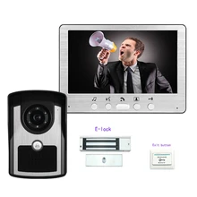 Freeship 7 “color video de la puerta teléfono sistema de intercomunicación con cable timbre de la puerta de vídeo con la cámara de INFRARROJOS manos libres monitor + cerradura eléctrica