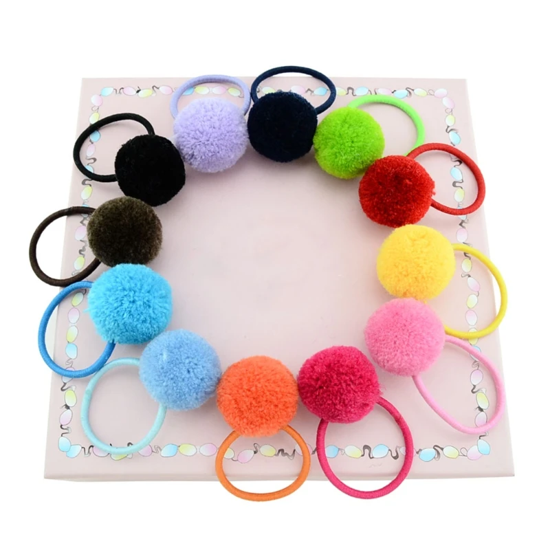 

12Pcs Baby Girls Kids Faux Fur Ball Hair Ties Ball Rope Ring Ponytail Holder Hot