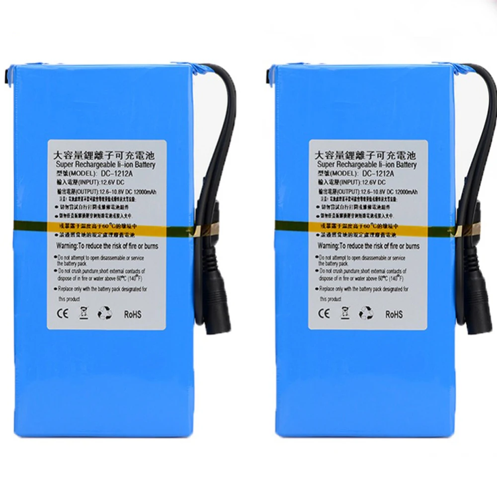 

Cncncool 2PCS DC 12V 12000mAh Rechargeable Battery High Quality Super Portable Lithium-ion Battery DC1212A With Plug Drop ship