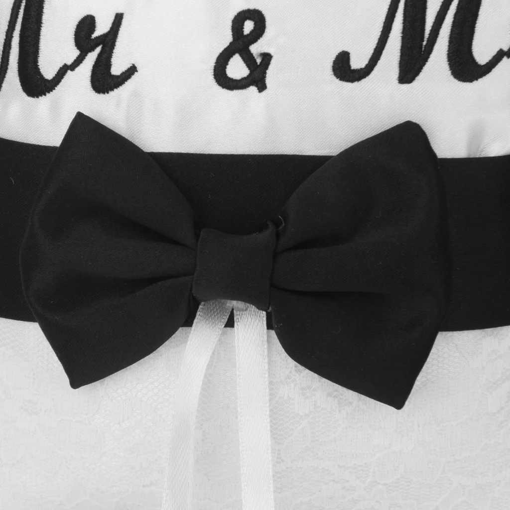 Romantic  Satin Ribbon Bow Wedding Ring Pillow Cushion Party Favors