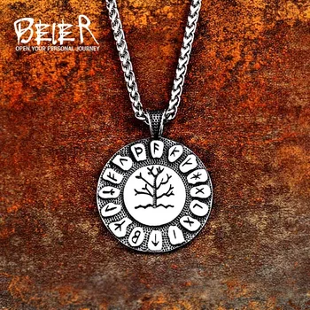 

Beier 316L stainless steel Norse Viking Pendant Necklace Runes Charms Beads Amulet life Tree scandinavian Jewelry LP373