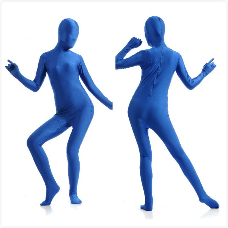 (SCF037) Синий нейлон спандекс лайкра фетиш Зентаи костюм всего тела унисекс второй кожи прозрачный плотно