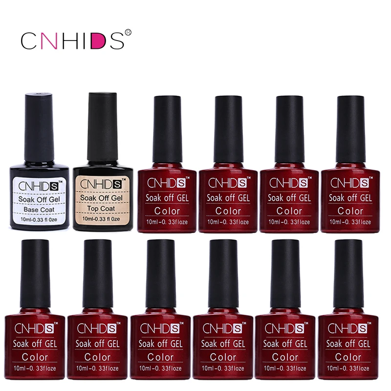 

CNHIDS 10 PC Nail Gel Polish Top Coat+ Base Coat 132 Colors 10ml Gel Nail Polish Varnishes cheap Manicure LED Shining Colorful