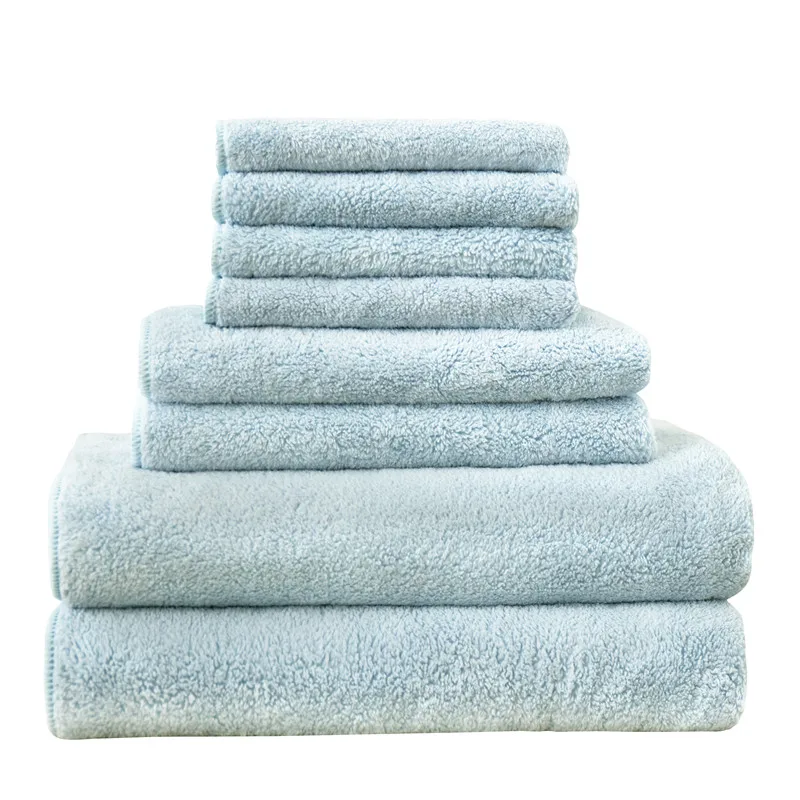 Modern Style Sky Blue Solid Color Quick Drying Towel 8 Pcs Hand Towel
